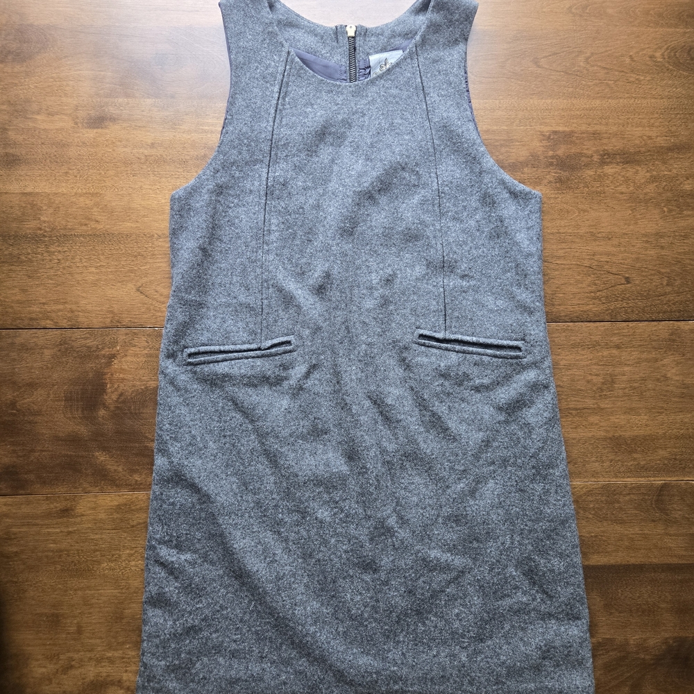 Wool Blend Shift Dress Gray Minimalist Sleeveless Winter Dress Small